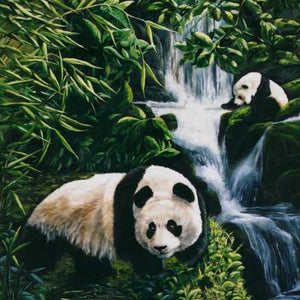 Panda Bears & Beautiful Waterfall Diamond Painting