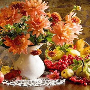 Pears, Apples & Floral Vase Diamond Painting