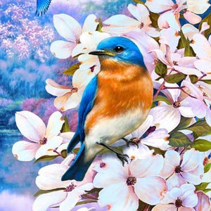 Pink Flowers & Blue Birds Pair Diamond Painting