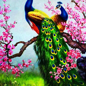 Pink Flowers & Peacocks Pair Diamond Painting