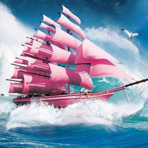 Pink Sailboat in the Ocean Diamond Painting