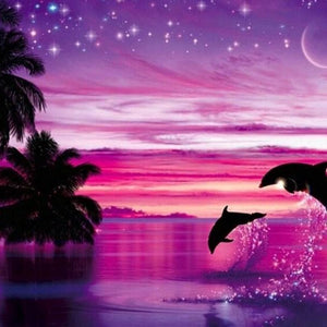 Pink Sky & Dolphins Pair Paint by Diamonds