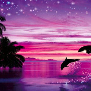 Pink Sky & Dolphins Pair Diamond Painting