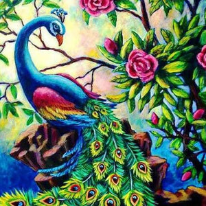 Pretty Peacock & Roses Paint by Diamonds