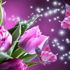 Purple Tulips & Butterflies Diamond Painting
