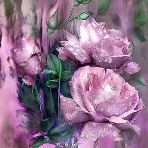 Rain Drops on Purple Roses Diamond Painting