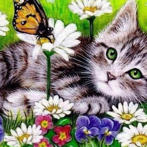 Resting Cat & Butterfly Paint by Diamonds