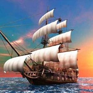 Setting Sun & Sailing Ship Paint by Diamonds