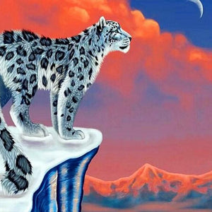 Snow Leopard & Red Sky Diamond Painting Kit