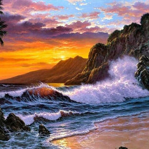 Striking Waves & Sunset Sky Diamond Painting