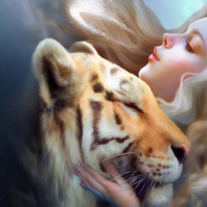 Stunning Girl & Tiger Paint by Diamonds