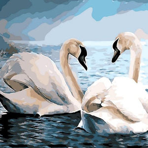 Swans Pair in Water Paint by Diamonds