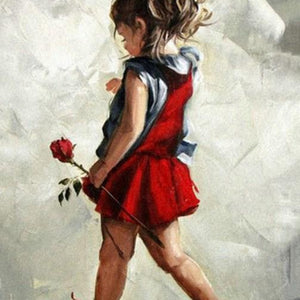Sweet Child with Beautiful Rose Diamond Painting