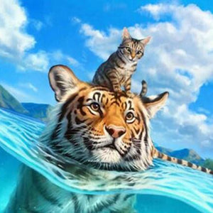 Swimming Tiger & Cat Diamond Painting