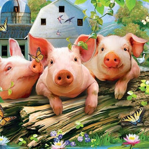 Three Cartoon Pigs Paint by Diamonds