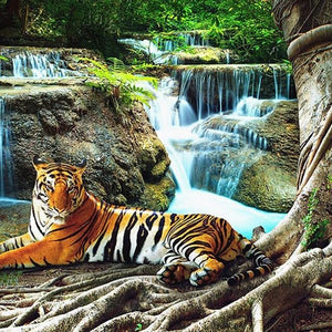 Tiger Resting by Waterfall Diamond Painting Kit