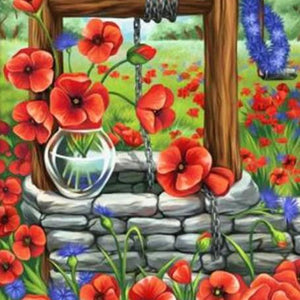 Water Well & Flowers Paint by Diamonds
