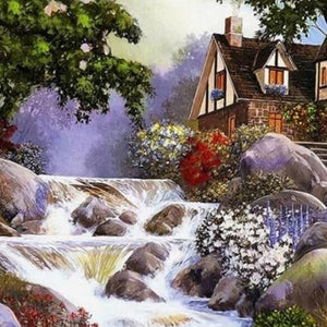 Waterfall & Beautiful House Diamond Painting