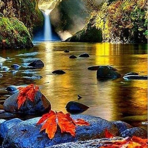 Waterfall & Maple Leaves Paint by Diamonds
