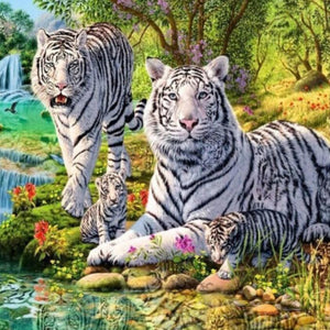 White Tigers & Cubs Diamond Painting