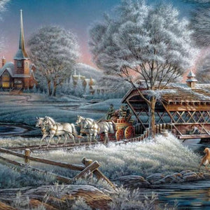 White Trees & Horse Cart Paint by Diamonds