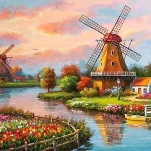 Windmill Landscape Diamond Painting