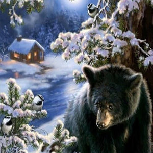 Winter Black Bear Diamond Painting