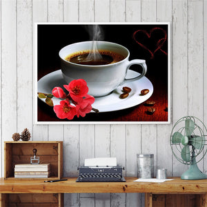 Coffee Cup And Flower Diamond Painting