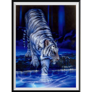 Hunting Tiger In Blue Water Diamond Painting