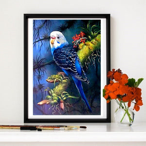 Cute Blue Parrot On Branch Diamond Painting