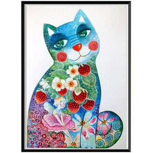 Cat With Strawberry And Flowers