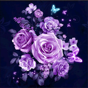 Purple Rose Flower And Butterflies
