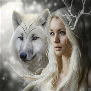 Beautiful Girl And Wolf Diamond Painting