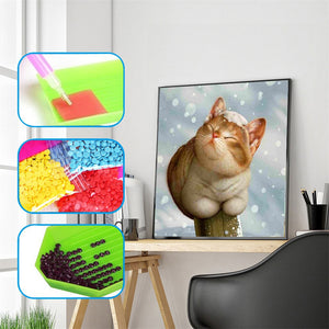 Cute Cat In Snow Beautiful Painting
