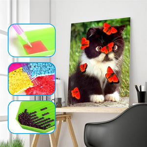 Cat Love Butterflies Beautiful Diamond Painting