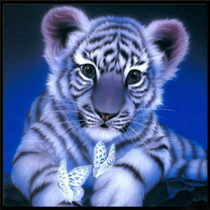 Cute Black And White Tiger And Butterflies Painting