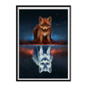 Brown And White Fox In Night Diamond Painting