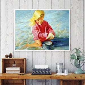 Girl Playing At Beach Diamond Painting