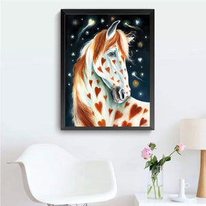 Cute Horse And Hearts In Night Painting